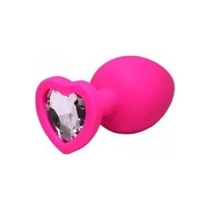 Fantasy by Cottelli Pink medium heart-shaped butt plug with white crystal
