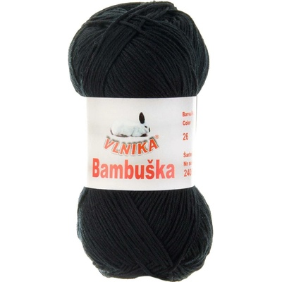 Pletací / háčkovací příze Vlnika BAMBUŠKA 26 černá, klasická, bambusová, 50g/205m