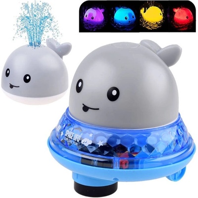 Joko Fontána do kúpeľa Veľryba na batérie + chodiaca Veľryba so svetlom a zvukom 2v1, na suchu aj vo vode, sivá