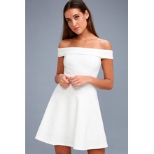 Lulus Season of Fun White Off-the-Shoulder Skater Dress