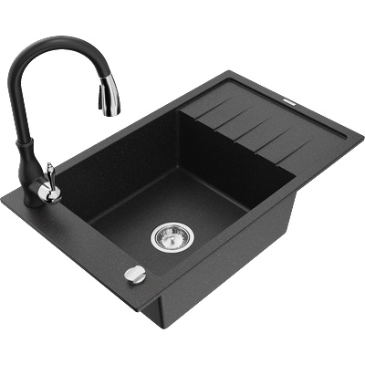 Mexen Elias гранитна мивка с една камера с оцеждач и кухненски смесител (6511-73-672601-70)