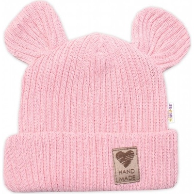 Pletená bavlněná čiapka s uškami dvojvrstvová Hand Made Baby Nellys ružová