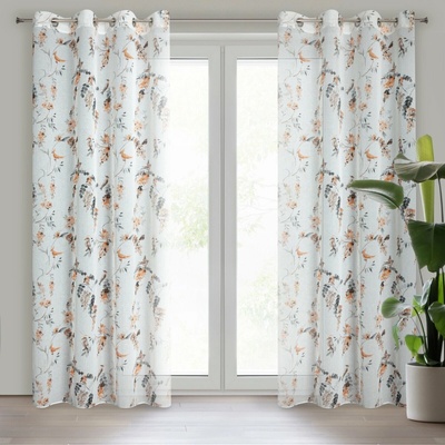 Eurofirany Záves 140x250 cm etamínový biely, pomarančový na kovové krúžky RIKI