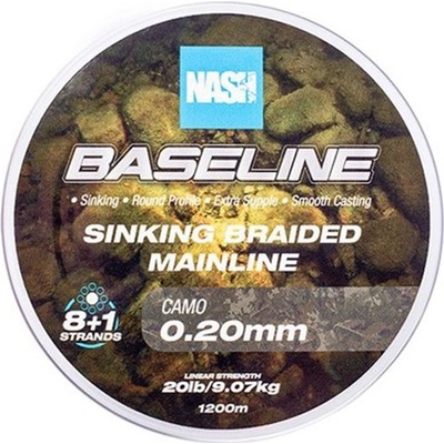 NASH Pletená šnúra Baseline Sinking Braid Camo 1200 m 0,20 mm 9,07 kg
