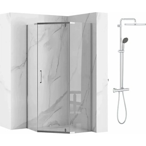 Grohe Комплект душ кабина Rea Axin хром 90x90 и душ колона с термостатичен смесител Grohe Vitalio Start Cube 250 в гланцов хром (5902557367092+26696001)