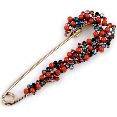 Brož s broušenými kamínky na spínacím špendlíku Varianta: 3 korálová zlatá, Balení: 1 ks – Zboží Dáma