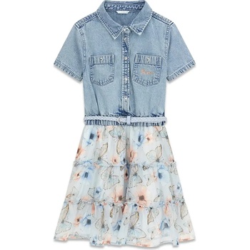 Guess Комбинирана рокля с деним и тюл с пеперуди за момиче Guess