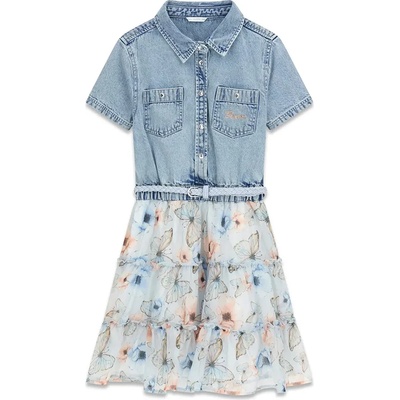 Guess Комбинирана рокля с деним и тюл с пеперуди за момиче Guess