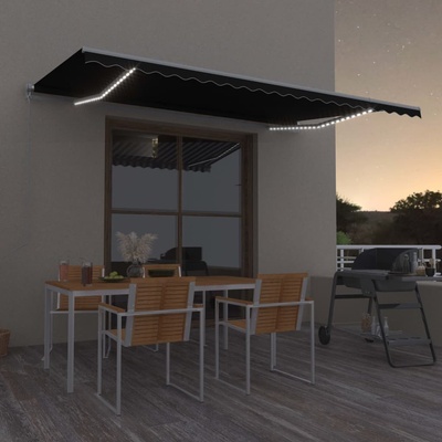 VidaXL Ručně zatahovací markýza s LED světlem 500 x 350 cm antracitová