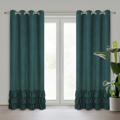 Eurofirany Sametový závěs 140x250 cm tmavě zelený na kovových kroužcích MEGI