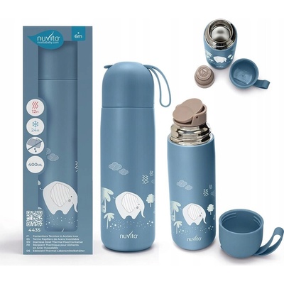 Nuvita Termoska se silikonovým držákem Powder Blue lev 400 ml