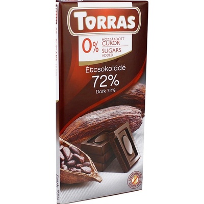 Torras Bezlepková horká čokoláda 72% bez pridaného cukru 75 g