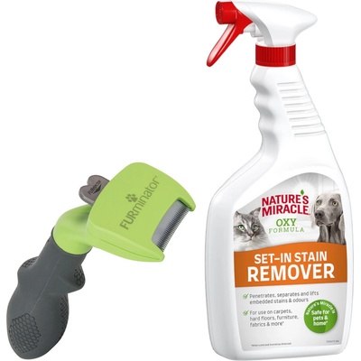 FURminator deShedding Tool S dlouhosrstá plemena šířka hřebenu 3,8 cm + odstraňovač skvrn a zápachu 709 ml