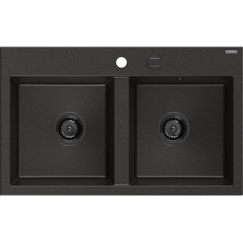 Mexen Hektor двоен кухненски гранитен мивка 800 x 480 мм, черен/златен металик, сифон черен - 6521802000-75-B (6521802000-75-B)