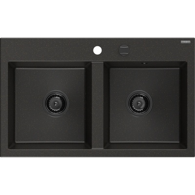 Mexen Hektor двоен кухненски гранитен мивка 800 x 480 мм, черен/златен металик, сифон черен - 6521802000-75-B (6521802000-75-B)