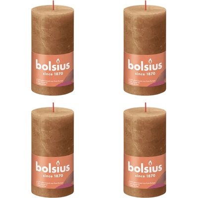 Bolsius Рустик колонни свещи Shine, 4 бр, 130x68 мм, пикантно кафяво (440824)