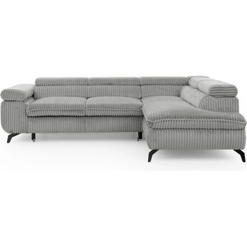 ROPEZ Светлосив ъглов диван от рипсено кадифе (десен ъгъл L форма) Marbeya - Ropez (Marbeya Narożnik L z f.spania - Prawa OT Tilia 86 ( Davis ) Czarny Mat)