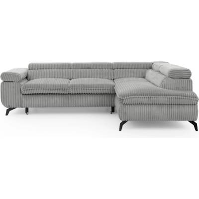ROPEZ Светлосив ъглов диван от рипсено кадифе (десен ъгъл L форма) Marbeya - Ropez (Marbeya Narożnik L z f.spania - Prawa OT Tilia 86 ( Davis ) Czarny Mat)