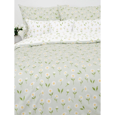 MKLuzkoviny.cz bavlna povlečení Renforcé Sedmikrásky šedozelené/bílé 140x200 70x90 – Zbozi.Blesk.cz