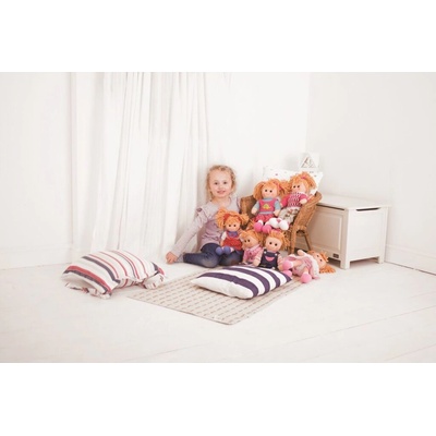 Bigjigs Toys Bílé květinové šaty s červeným límečkem pro panenku 34 cm BJD543