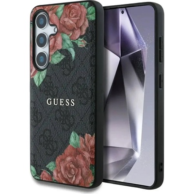 GUESS кожен 4G цветен печат метално класическо лого MagSafe калъф за Samsung Galaxy S25 - черен (3666339449261)