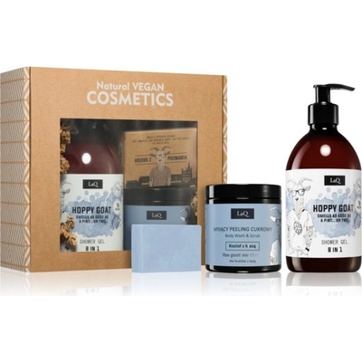 LaQ Goat From Poznaň luxusné tuhé mydlo 85 g + osviežujúci sprchový gél 8 v 1 500 ml + telový peeling 220 g