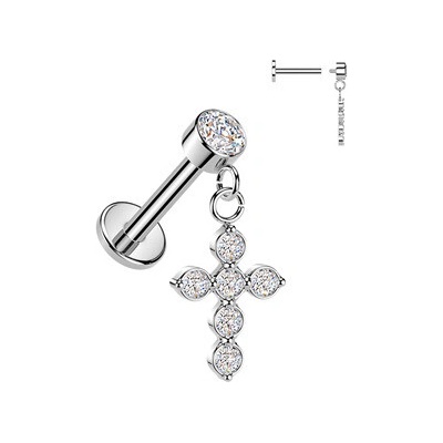 Šperky4U Piercing do ucha labreta s křížkem, 1,2 x 6 mm LB1155-1206