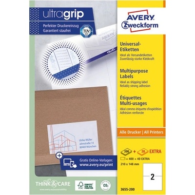 AVERY Етикет AVERY 3655-200 210x148 mm бял универсален 440 етикета/кутия 200+20 листа/кутия (3655-200)