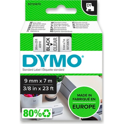Dymo D1 S0720670 - originální polyesterová páska - 9 mm × 7 m, černo-transparentní