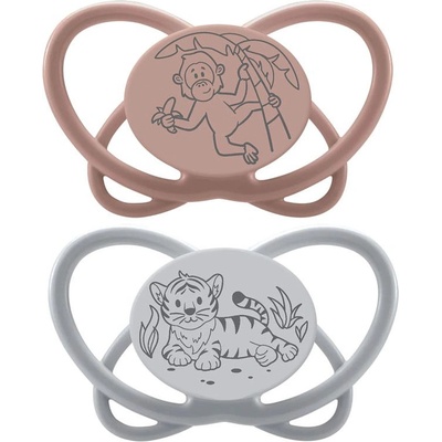 NIP Силиконови залъгалки NIP My Butterfly Green - Маймуна и тигър, 16-32 м, 2 броя, кафява (4000821426917)