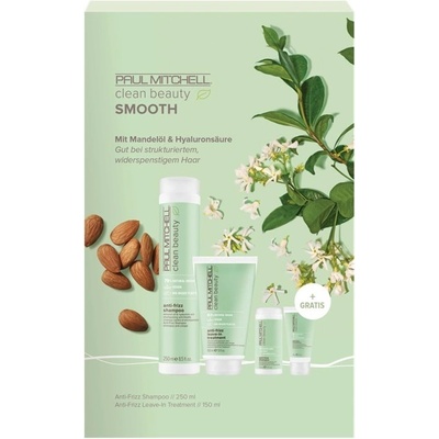 Paul Mitchell Clean Beauty Smooth šampon 250 ml + bezoplachová péče 150 ml + šampon 50 ml + kondicionér 50 ml darčeková sada