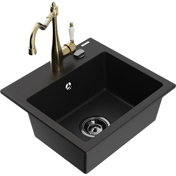 Mexen Milo еднокамерна мивка от гранит с кухненски смесител Carla, черен - 6505-77-670700-50-B (6505-77-670700-50-B)