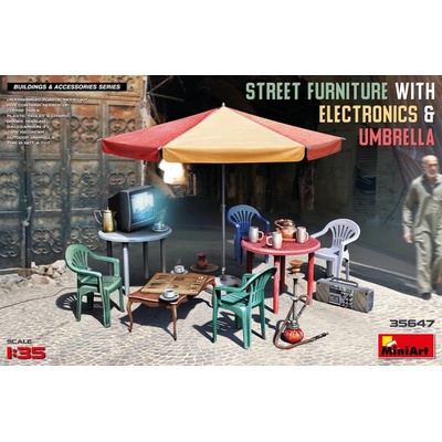 Miniart STREET FURNITURE WITH ELECTRONICS & UMBRELLA 1:35