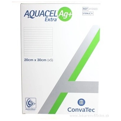 AQUACEL Ag+ Extra krytí na rány se stříbrem se zesíleným účinkem 20x30 cm 1x5 ks