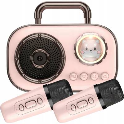 Karaoke sada AMT růžový Bluetooth reproduktor se 2 mikrofony