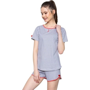Памучна карирана пижама за лятото в бяло и сиво