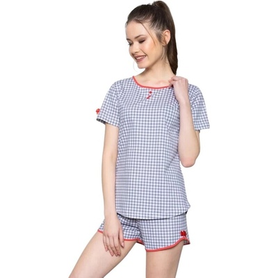 Памучна карирана пижама за лятото в бяло и сиво