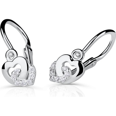 Danfil dětské náušničky srdíčka C5263 z bílého zlata s kamínky White zapínání brizura
