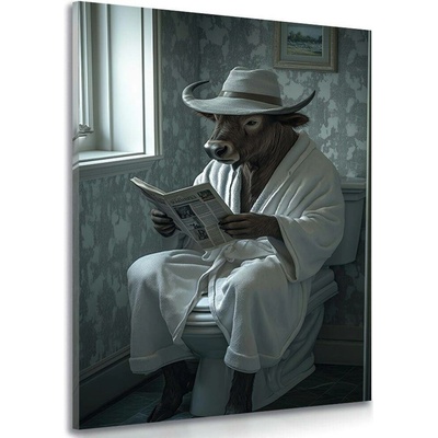 Obraz buvol s novinami na záchodě - 40x60