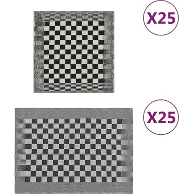 vidaXL Комплект кърпи от 50 части, черен и бял, памук (136293)