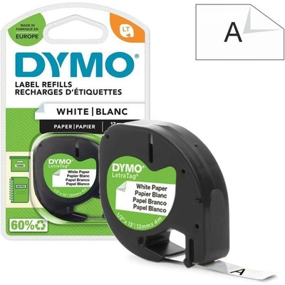 Páska DYMO LetraTag, černý tisk, 12mm (59421) bílá papírová, 4m