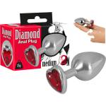 You2Toys - Diamond - 85 г алуминиева анална тапа (сребристо-червена) - lovesexshop