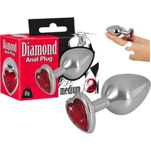 You2Toys - Diamond - 85 г алуминиева анална тапа (сребристо-червена) - lovesexshop