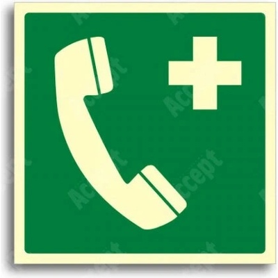 ACCEPT únikové a protipožární fotoluminiscenční značení TÍSŇOVÝ TELEFON - samolepka 15x15cm