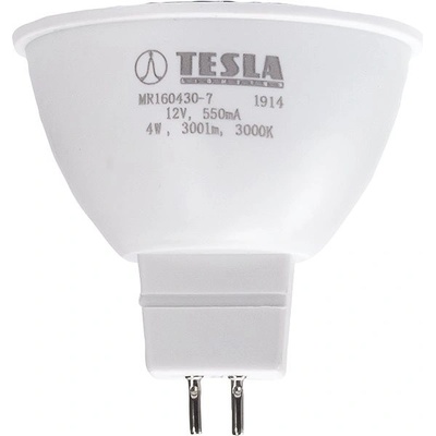 Tesla LED žiarovka GU5,3 MR16, 4 W, 12V, 300 lm, 25000 h, 3000 K teplá biela, 100° MR160430-7