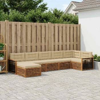 vidaXL Комплект дивани за открито 7 pcs Натурален и Бежов (3383626)