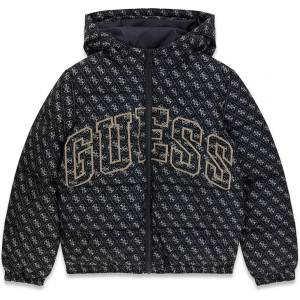 GUESS Зимно яке за момче в тъмносиньо с лога Guess и голям бежов надпис