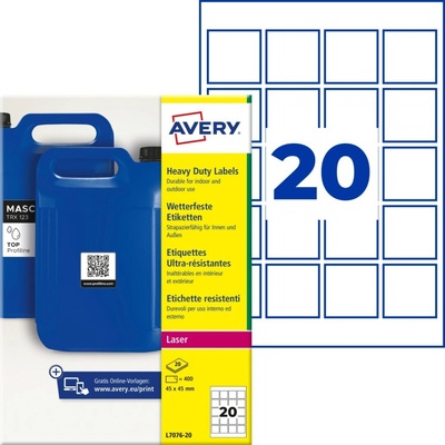Avery Zweckform L7076-20 Odolné etikety 45x45 mm 400 ks bílé návrh etiket online