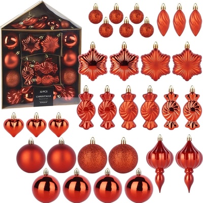 Home Styling Collection Sada ozdob na stromeček různé tvary a velikosti 32 kusů červený