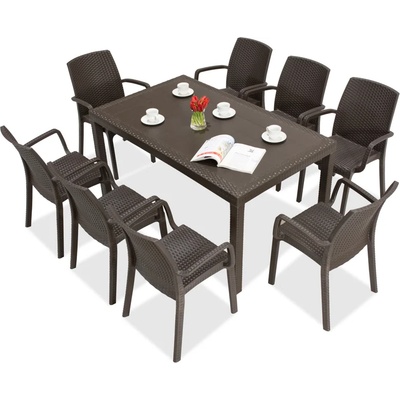 BICA Кафяви мебели от техноратан Houston/Indiana за 8 души (BC9094BR-8x9093BR)